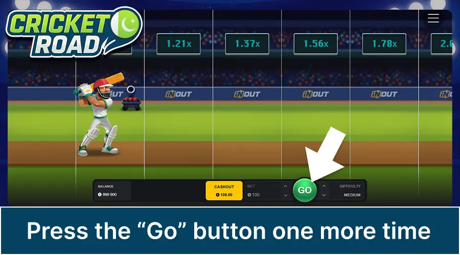 Click Go and watch Cricket Road multipliers